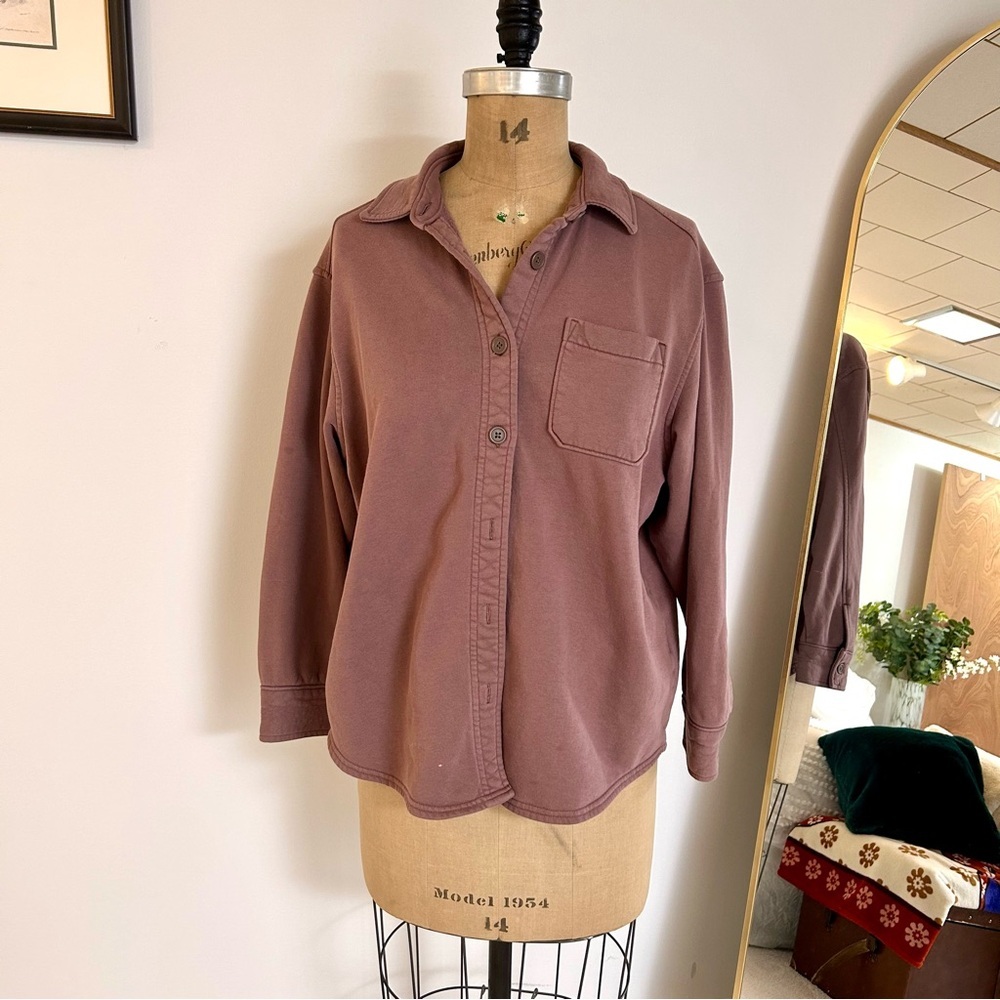 GAP Women’s oversized Sweatshirt Button-Up Shirt Purple Brown Mauve Sz S